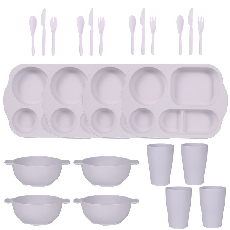 White Durable Eco-Friendly Wheat Straw Dinnerware Set - 24 Pieces with Plates, Bowls, Cups & Cutlery V888-ELOSUNG28114