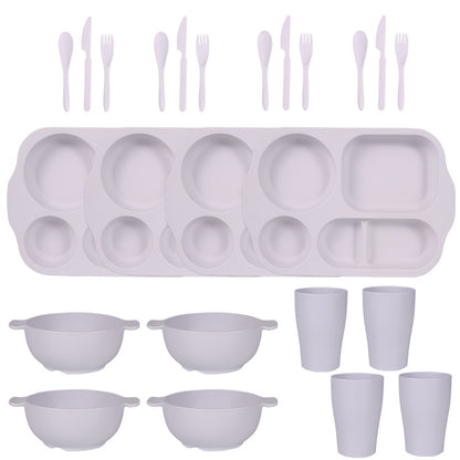 White Durable Eco-Friendly Wheat Straw Dinnerware Set - 24 Pieces with Plates, Bowls, Cups & Cutlery V888-ELOSUNG28114