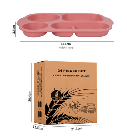White Durable Eco-Friendly Wheat Straw Dinnerware Set - 24 Pieces with Plates, Bowls, Cups & Cutlery V888-ELOSUNG28114