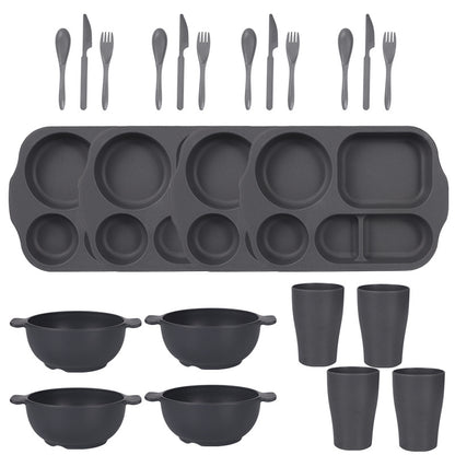 Dark Grey Durable Eco-Friendly Wheat Straw Dinnerware Set - 24 Pieces with Plates, Bowls, Cups & Cutlery V888-ELOSUNG28115