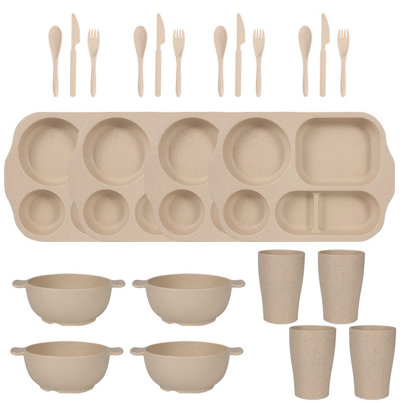 Beige Durable Eco-Friendly Wheat Straw Dinnerware Set - 24 Pieces with Plates, Bowls, Cups & Cutlery V888-ELOSUNG28116