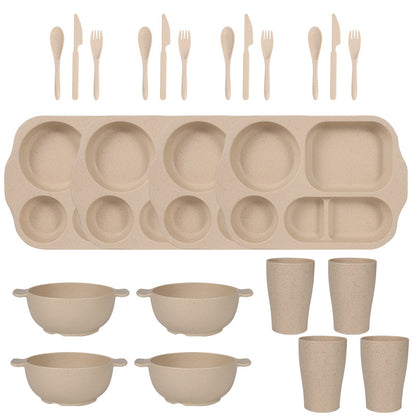 Beige Durable Eco-Friendly Wheat Straw Dinnerware Set - 24 Pieces with Plates, Bowls, Cups & Cutlery V888-ELOSUNG28116