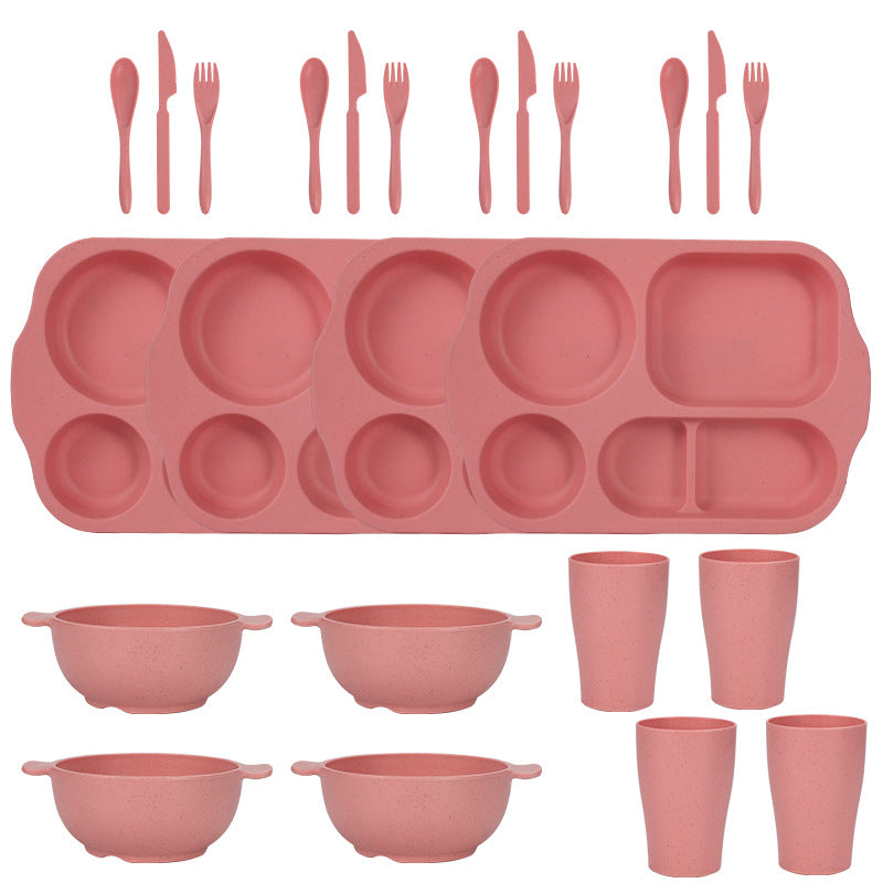 Pink Durable Eco-Friendly Wheat Straw Dinnerware Set - 24 Pieces with Plates, Bowls, Cups & Cutlery V888-ELOSUNG28117