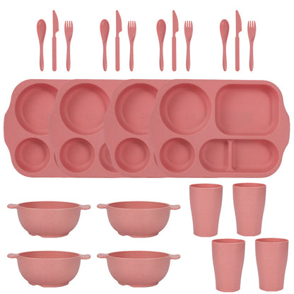 Pink Durable Eco-Friendly Wheat Straw Dinnerware Set - 24 Pieces with Plates, Bowls, Cups & Cutlery V888-ELOSUNG28117