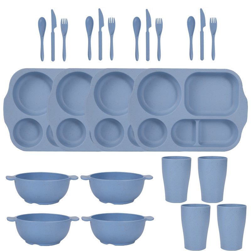 Blue Durable Eco-Friendly Wheat Straw Dinnerware Set - 24 Pieces with Plates, Bowls, Cups & Cutlery V888-ELOSUNG28119