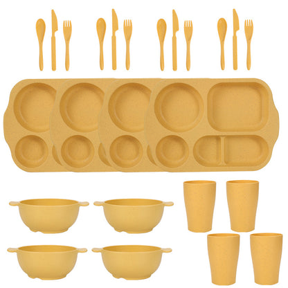 Yellow Durable Eco-Friendly Wheat Straw Dinnerware Set - 24 Pieces with Plates, Bowls, Cups & Cutlery V888-ELOSUNG28120