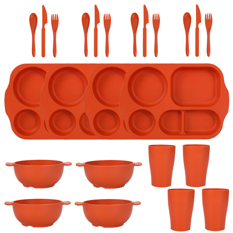 Orange Durable Eco-Friendly Wheat Straw Dinnerware Set - 24 Pieces with Plates, Bowls, Cups & Cutlery V888-ELOSUNG28121
