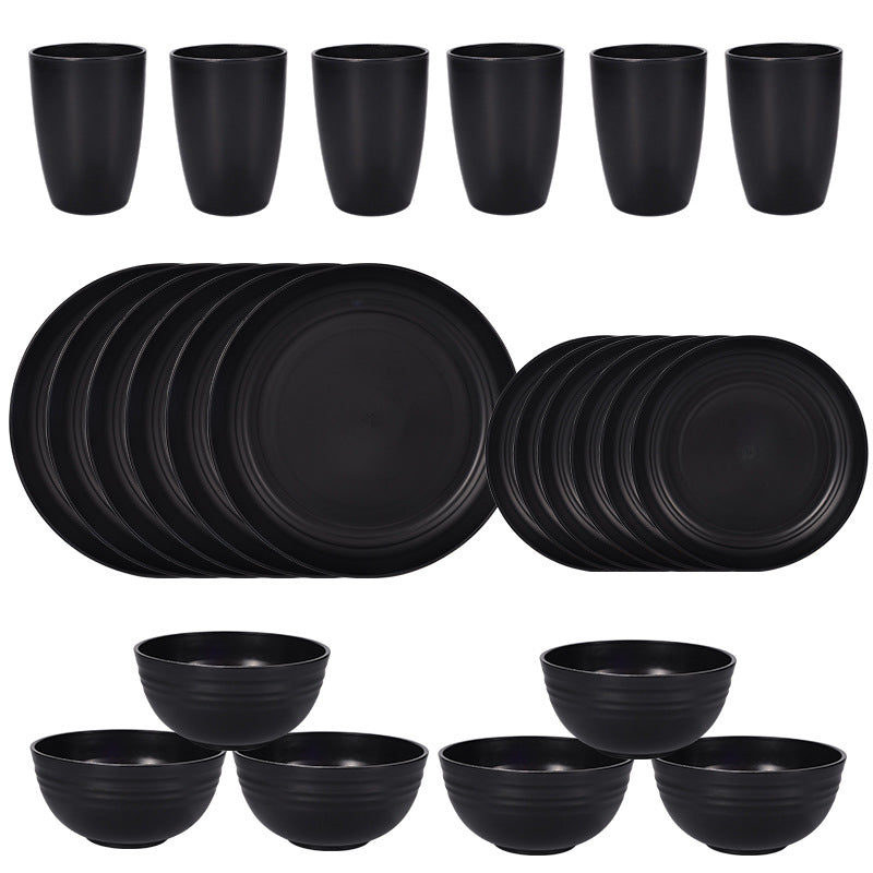 Stylish Black Wheat Straw Dinnerware Set - 24 Pieces Including Plates, Bowls & Cups V888-ELOSUNG28122