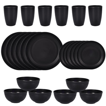 Stylish Black Wheat Straw Dinnerware Set - 24 Pieces Including Plates, Bowls & Cups V888-ELOSUNG28122