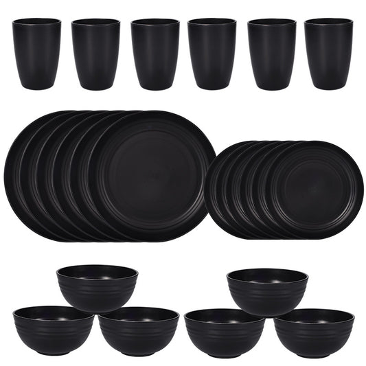 Stylish Black Wheat Straw Dinnerware Set - 24 Pieces Including Plates, Bowls & Cups V888-ELOSUNG28122