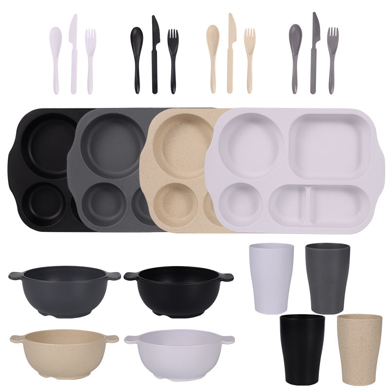 Black, Dark Grey, White, Beige Durable Eco-Friendly Wheat Straw Dinnerware Set - 24 Pieces with Plates, V888-ELOSUNG28142