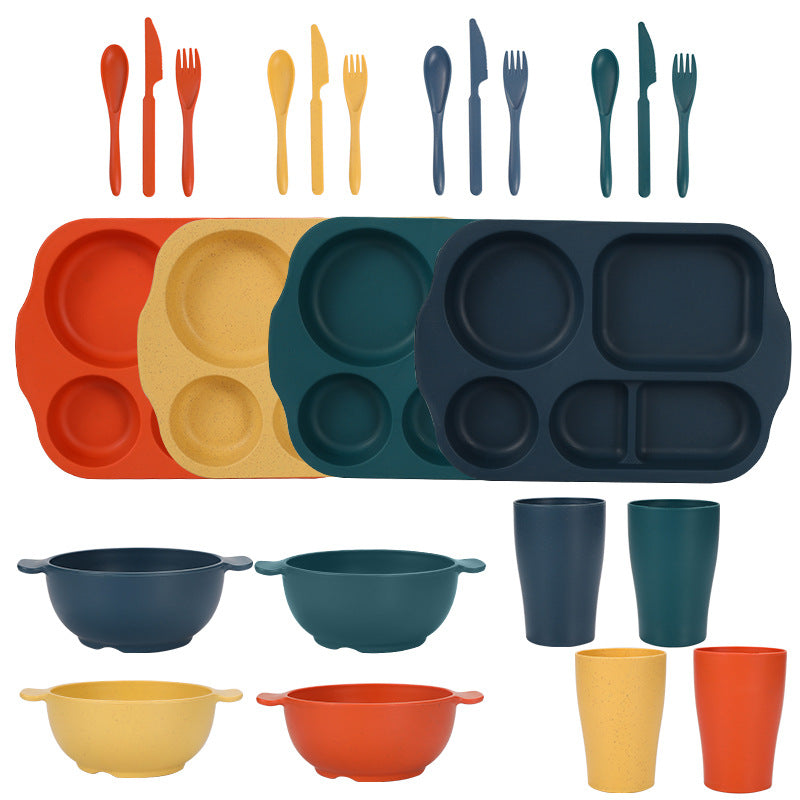 Macaron 4 Colours Durable Eco-Friendly Wheat Straw Dinnerware Set - 24 Pieces with Plates, Bowls, Cups & V888-ELOSUNG28143