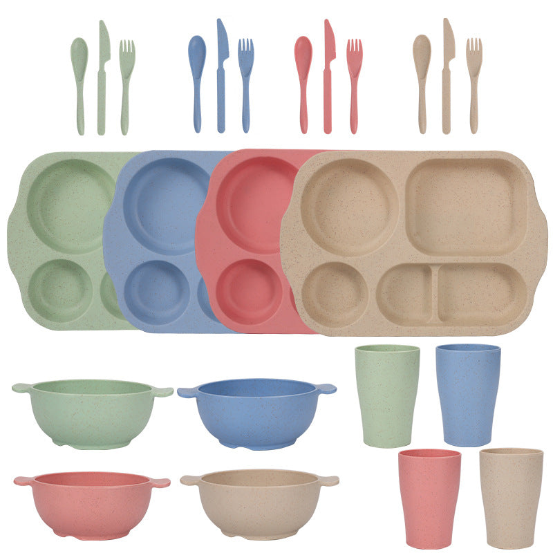 Scandinavian 4-colour Durable Eco-Friendly Wheat Straw Dinnerware Set - 24 Pieces with Plates, Bowls, Cups & V888-ELOSUNG28144