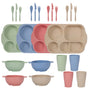 Scandinavian 4-colour Durable Eco-Friendly Wheat Straw Dinnerware Set - 24 Pieces with Plates, Bowls, Cups & V888-ELOSUNG28144