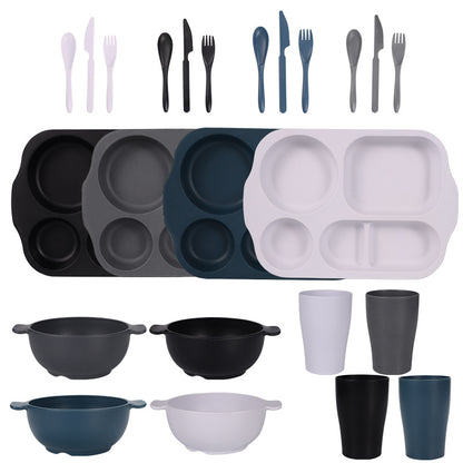 Black, Dark Grey, White, Dark Blue Durable Eco-Friendly Wheat Straw Dinnerware Set - 24 Pieces with Plates, V888-ELOSUNG28145
