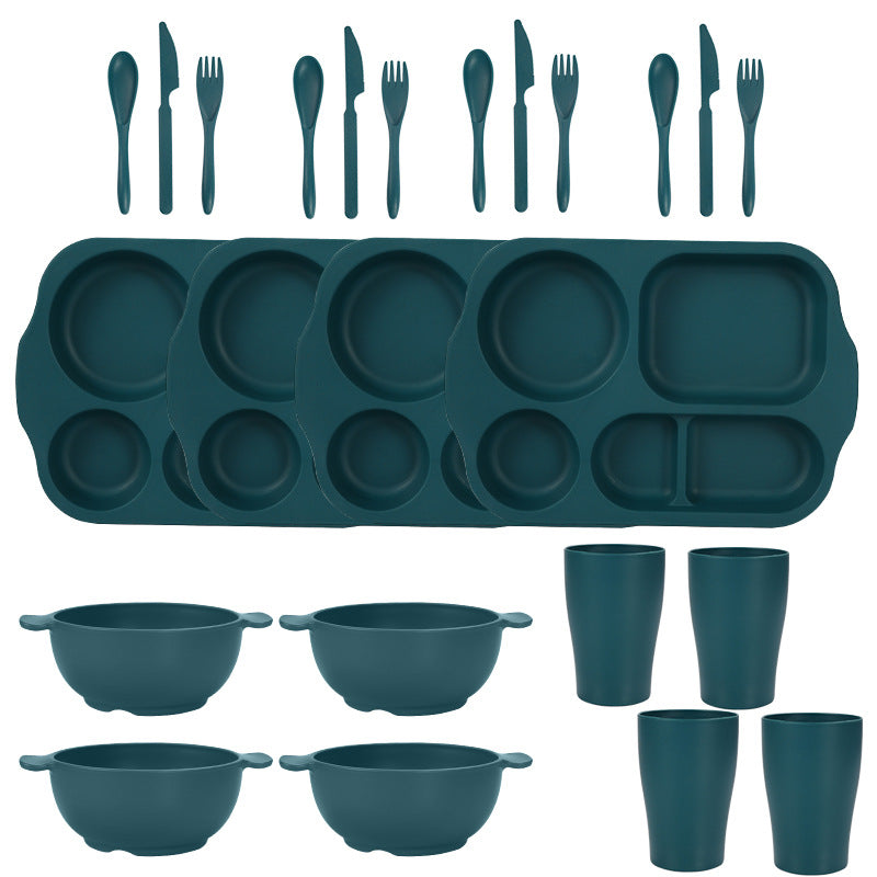 Dark Green Durable Eco-Friendly Wheat Straw Dinnerware Set - 24 Pieces with Plates, Bowls, Cups & Cutlery V888-ELOSUNG28146