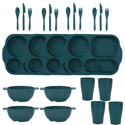 Dark Green Durable Eco-Friendly Wheat Straw Dinnerware Set - 24 Pieces with Plates, Bowls, Cups & Cutlery V888-ELOSUNG28146