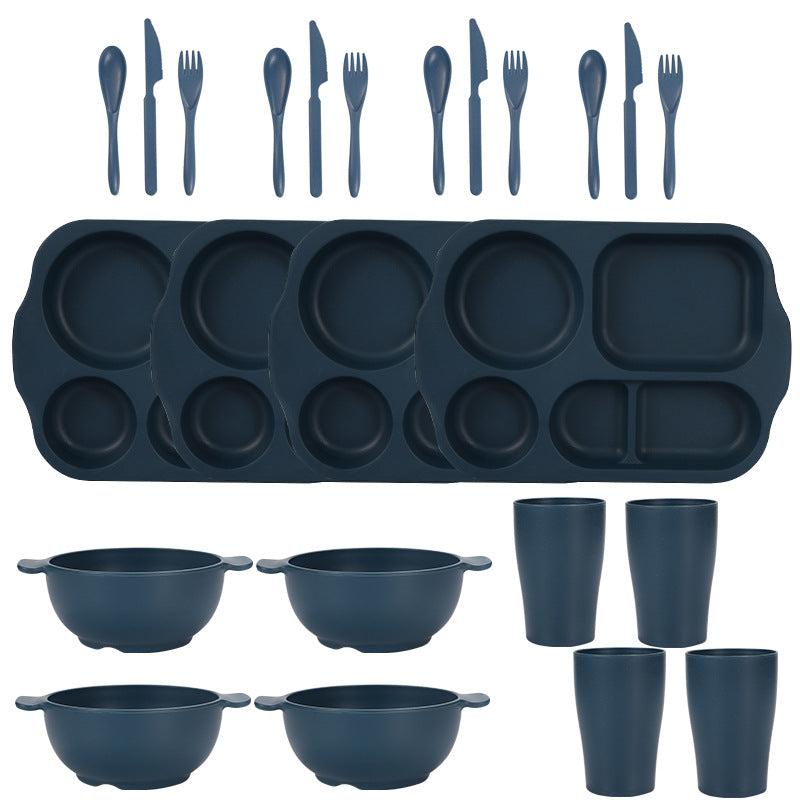 Dark Blue Durable Eco-Friendly Wheat Straw Dinnerware Set - 24 Pieces with Plates, Bowls, Cups & Cutlery V888-ELOSUNG28147