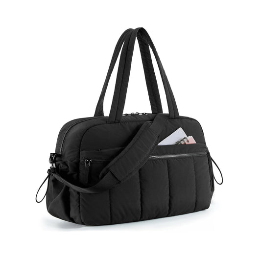Black Large Capacity Quilted Travel Tote Bag - Waterproof Gym Duffel with Wet Pocket (42x19x30cm) V888-ELOSUNG28148