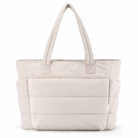 Beige Large Capacity Nylon Tote Bag for Women - Fashionable Travel Shoulder & Crossbody Handbag V888-ELOSUNG28152