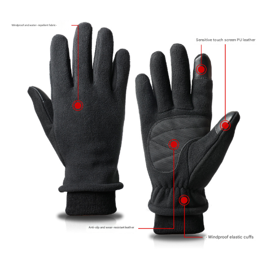 XL Black Warm Windproof Touchscreen Gloves - Anti-Slip Grip for Winter Cycling & Outdoor Sports V888-ELOSUNG28166