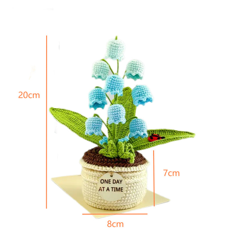 Blue Handmade Crochet Lily of the Valley Potted Plant - Gradient Blue Flower Decor Gift V888-ELOSUNG28174