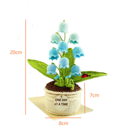 Blue Handmade Crochet Lily of the Valley Potted Plant - Gradient Blue Flower Decor Gift V888-ELOSUNG28174