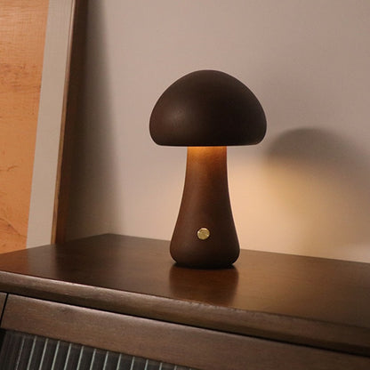 Dark Brown Solid Wood Mushroom LED Table Lamp - Rechargeable Touch Control Bedside Night Light (Large) V888-ELOSUNG28191