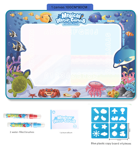 Sea Animals Giant Aqua Magic Doodle Mat 100x80cm - Mess-Free Reusable Water Drawing Pad for Creative Kids V888-ELOSUNG28214