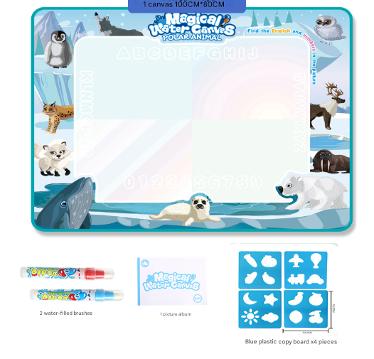 South And North Poles Giant Aqua Magic Doodle Mat 100x80cm - Mess-Free Reusable Water Drawing Pad for V888-ELOSUNG28230