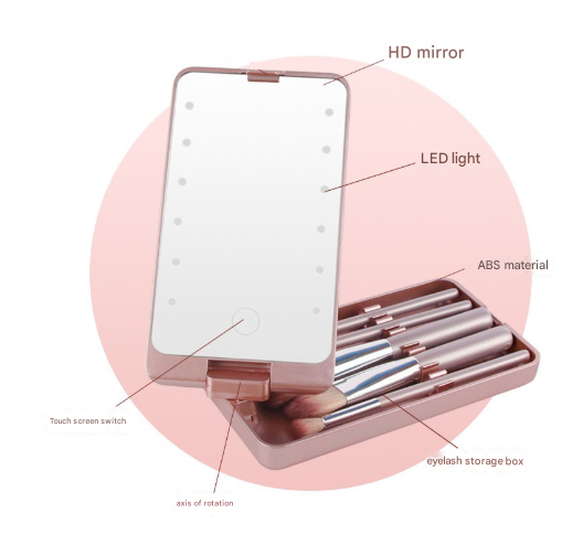 White LED Lighted Makeup Mirror with 5-Piece Cosmetic Brush Set and Dustproof Storage Case V888-ELOSUNG28255