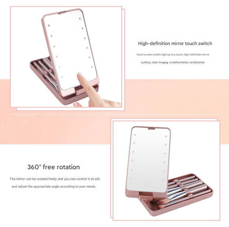 Black LED Lighted Makeup Mirror with 5-Piece Cosmetic Brush Set and Dustproof Storage Case V888-ELOSUNG28257