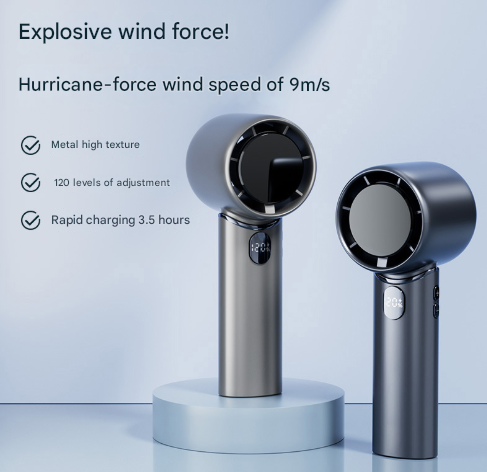 Blue Mini Bladeless Handheld Fan - USB Rechargeable, Quiet Portable Desk Fan V888-ELOSUNG28261