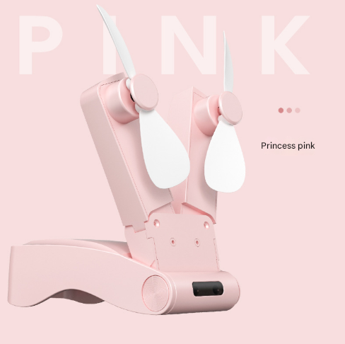 Pink Creative Dual-Head Folding Handheld Fan - USB Rechargeable, 3-Speed Strong Wind, 10.5x4.5x4cm V888-ELOSUNG28263