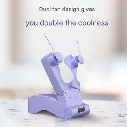 Pink Creative Dual-Head Folding Handheld Fan - USB Rechargeable, 3-Speed Strong Wind, 10.5x4.5x4cm V888-ELOSUNG28263