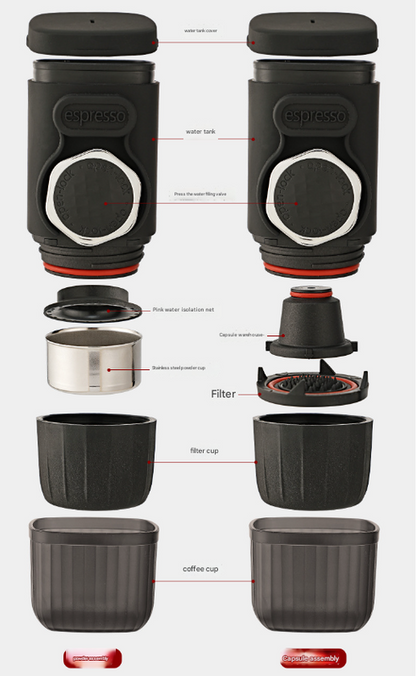 Portable Hand-Press Espresso Maker - Compact Capsule & Powder Coffee Machine V888-ELOSUNG28277