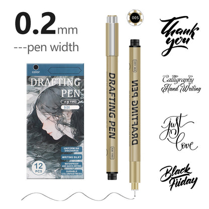 0.2mm 24-Piece Precision Drawing Pen Set - Waterproof Anime Sketching Pens for Students, Assorted Tips V888-ELOSUNG28285
