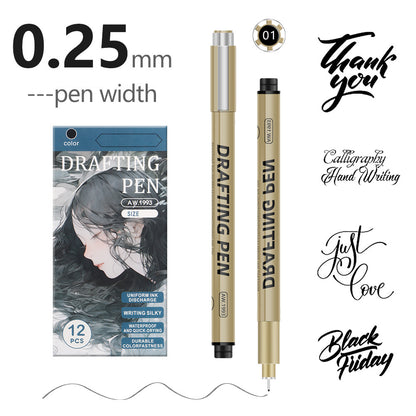 0.25mm 24-Piece Precision Drawing Pen Set - Waterproof Anime Sketching Pens for Students, Assorted Tips V888-ELOSUNG28286