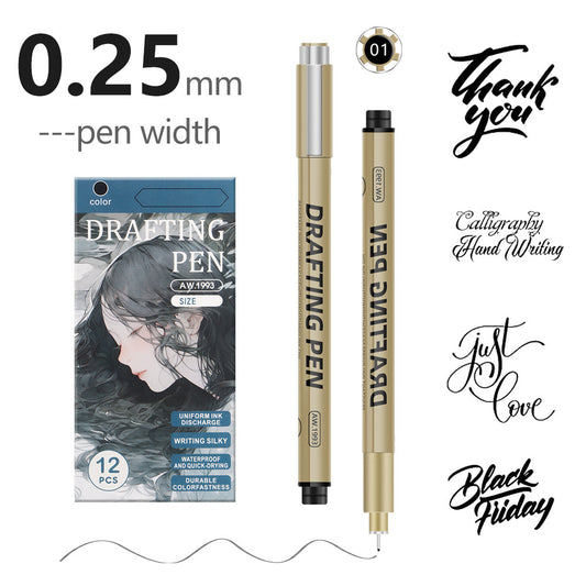 0.25mm 24-Piece Precision Drawing Pen Set - Waterproof Anime Sketching Pens for Students, Assorted Tips V888-ELOSUNG28286