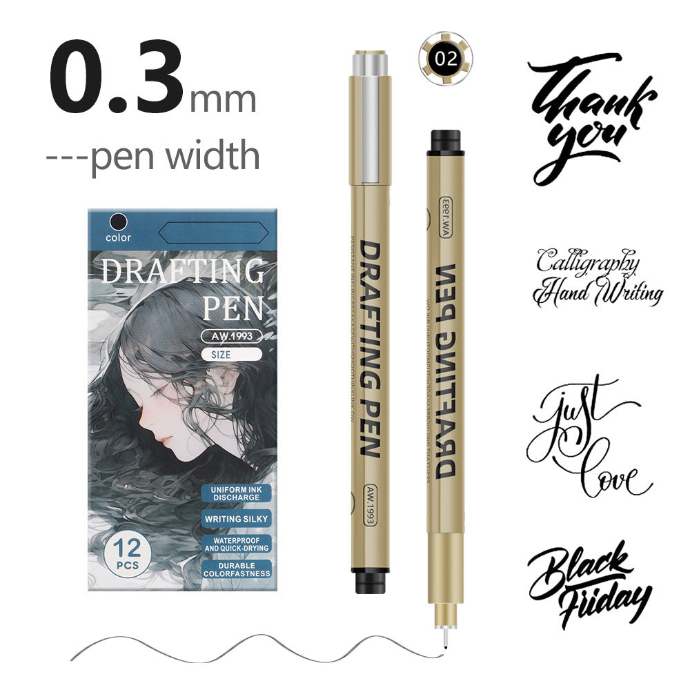 0.3mm 24-Piece Precision Drawing Pen Set - Waterproof Anime Sketching Pens for Students, Assorted Tips V888-ELOSUNG28287