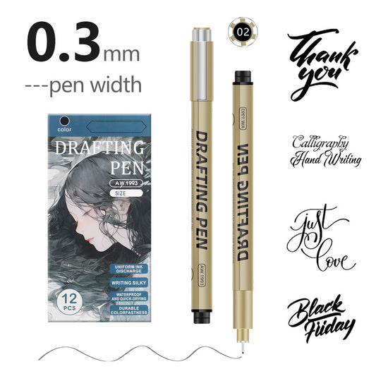 0.3mm 24-Piece Precision Drawing Pen Set - Waterproof Anime Sketching Pens for Students, Assorted Tips V888-ELOSUNG28287