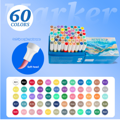 60 Color Acrylic Marker Pens for Kids - Washable Drawing and Doodling Set for Creative Art V888-ELOSUNG28290