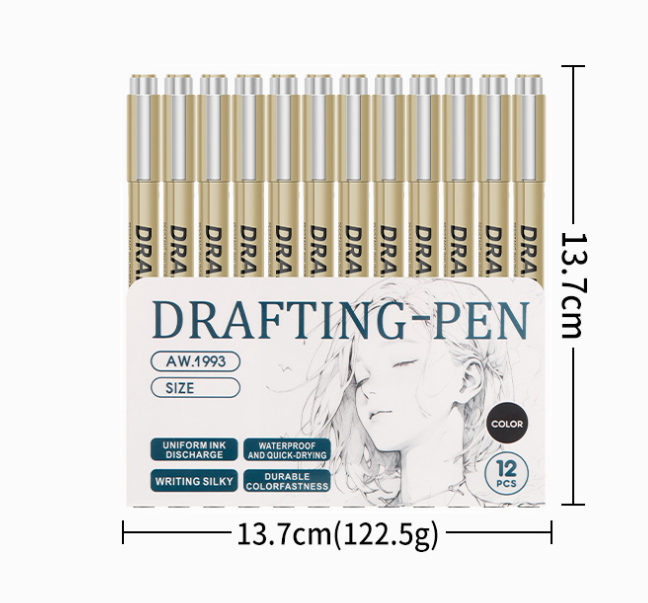 0.35mm 12-Piece Precision Drawing Pen Set - Waterproof Anime Sketching Pens for Students, Assorted Tips V888-ELOSUNG28291