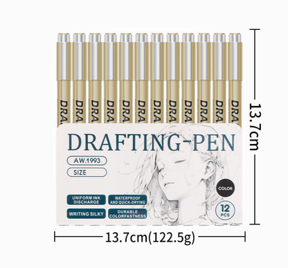 0.35mm 12-Piece Precision Drawing Pen Set - Waterproof Anime Sketching Pens for Students, Assorted Tips V888-ELOSUNG28291