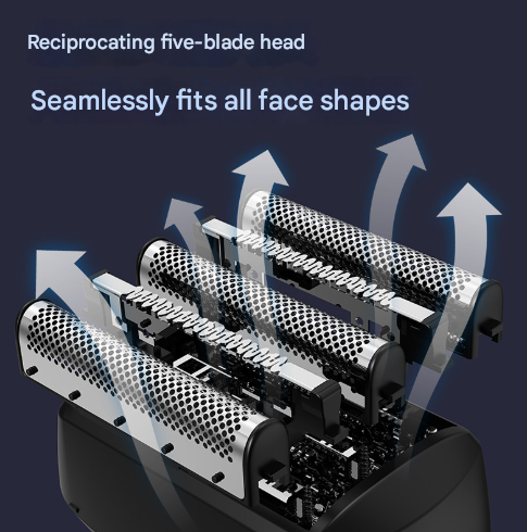Black Reciprocating 5-Blade Beard Trimmer - Waterproof Electric Razor for Full-Body Use V888-ELOSUNG28301
