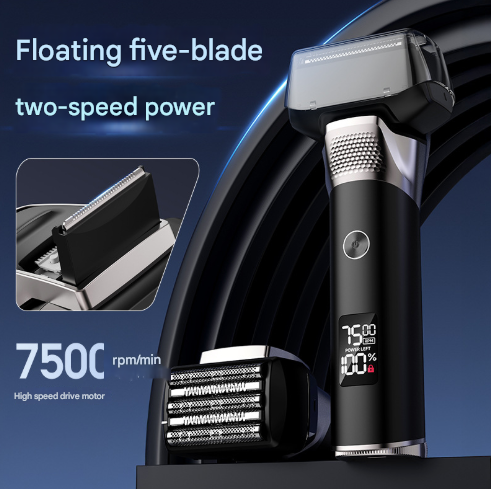 Silver Reciprocating 5-Blade Beard Trimmer - Waterproof Electric Razor for Full-Body Use V888-ELOSUNG28302