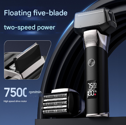 Silver Reciprocating 5-Blade Beard Trimmer - Waterproof Electric Razor for Full-Body Use V888-ELOSUNG28302