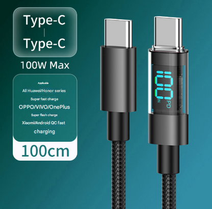 1 Meter Type-C To Type-C 4-Piece Set 1m 100W Super Fast Charge Transparent Aluminum Shell Digital Display V888-ELOSUNG28303