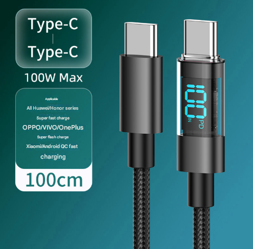 1 Meter Type-C To Type-C 4-Piece Set 1m 100W Super Fast Charge Transparent Aluminum Shell Digital Display V888-ELOSUNG28303