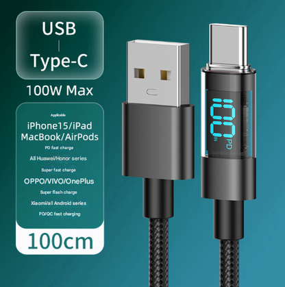 1 Meter USB To Type-C 4-Piece Set 1m 100W Super Fast Charge Transparent Aluminum Shell Digital Display Data V888-ELOSUNG28305